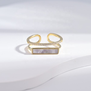 Bague ajustable en laiton plaqué or 18 carats, multi-couches, géométrique, avec pierres précieuses en cuivre, style hip-hop, personnalisable, pour femmes - Product Image 1