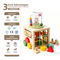 Cube d'activités en bois pour tout-petits, jouet éducatif multifonctionnel, labyrinthe de perles, engrenages rotatifs, trieur de formes, blocs d'apprentissage pour filles