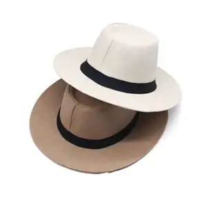Wholesale Summer Panama Fedora Straw Hat With Custom Logo Wide Brim Roll-up Beach Sun Hat For Women Men For Outdoor Party Scenes
