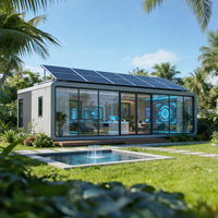 Maison préfabriquée de luxe avec panneaux solaires et piscine |   Villa intelligente en structure acier écologique et imperméable