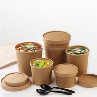 Boîte d'emballage alimentaire jetable personnalisée à bords arrondis 750 ml, contenants en papier kraft, bols à salade avec couvercles transparents pour nouilles