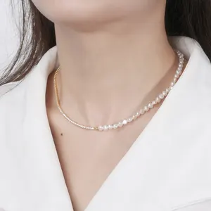 Collana di perle in argento 925 925 argento sterling argento naturale acqua dolce collana di perle zircone collana d'oro gioielli donna