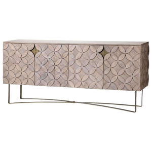 Aparador de madera vintage tallado a mano con diseños florales y compartimentos espaciosos para comedor - Product Image 6