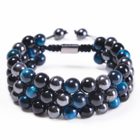 Pulseras de Cuentas Ajustables Tejidas con Ojo de Tigre Natural y Ágata, Estilo Bohemio Budista, Chapadas en Oro de 14K, Unisex
