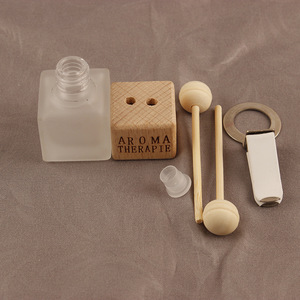 Botol Penyegar Udara Mobil 6ml Bentuk Kotak Kaca Buram dengan Tutup Kayu Berukir Laser dan Stik Diffuser Macaron - Product Image 4