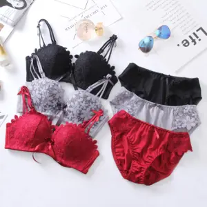 OEM China Supplier Breathable Adjustable Wire Free Floral Lace Sexy Women Bra Panty Sets