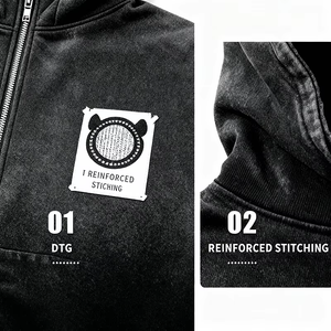 Felpa con cappuccio con cerniera personalizzata 400gsm Vintage oversize con cappuccio in bianco per uomo Streetwear produttore all'ingrosso - Product Image 5