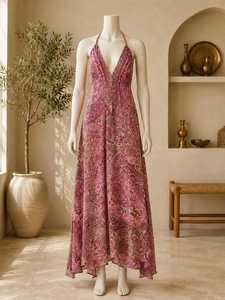 Women's Floral V-neck Floor-Length Chiffon Woven <b>Boho</b> Beach Flowy <b>Summer</b> Resort Vacation Holiday Celebration Natural Waist <b>Dress</b> - Product Image 6