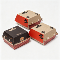 Boîte à hamburger biodégradable en carton blanc avec motif personnalisé, emballage jetable pour hamburger à emporter, vente en gros d'usine, en stock