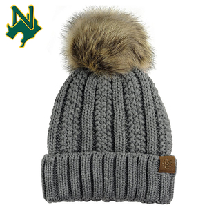 Gorros de <span class=keywords><strong>lana</strong></span> de algodón cómodos de color azul profundo con etiqueta bordada personalizada Knit Muts Own Knit Winter Hat Men Pompom Beanie - Product Image 5