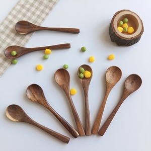 Cuillère en bois de style japonais, manche court, mini-cuillère écologique pour dessert, café, glace, usage enfantin, couleur unie, bois d'acacia - Product Image 1