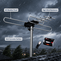 Antena HDTV Yagi Luar Ruangan UHD-3942C, Dapat Diputar dengan Remote, Digital, UHF VHF FM 28dbi, Tahan Air, Dilengkapi Amplifier, Tiang