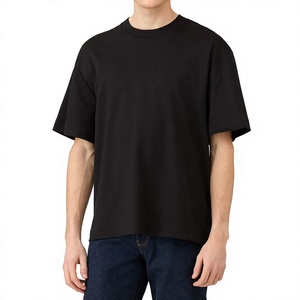 T-shirt streetwear vierge pour homme, coupe droite, en tricot épais 100 % polyester écologique, avec logo frontal et épaules tombantes, haute qualité - Product Image 1