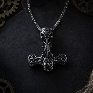 Collar con Colgante de Cuervo y Martillo de Thor en Acero Inoxidable, Estilo Punk, Hip Hop, Vintage - Product Image 3