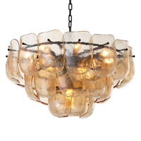 Lustre en verre à pétales pressés à la main de style français rétro, luminaire suspendu de luxe postmoderne pour villa, salon, salle à manger, maison