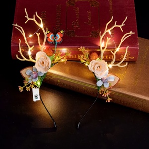 ربطة رأس مضيئة على شكل قرن الوعل بإضاءة Led مع زهرة قرن الوعل الجنية لغزال الرنة والحفلات متوهجة غطاء رأس - Product Image 4