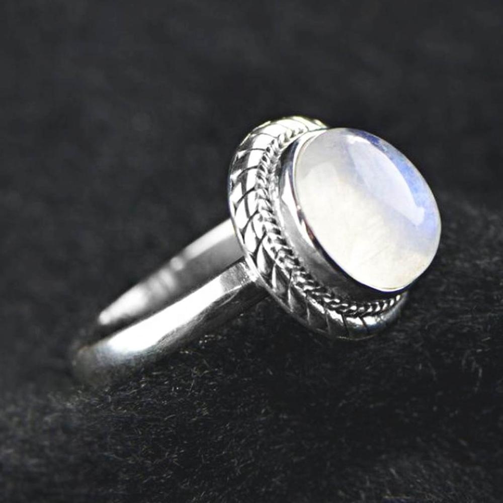 de oro Natural de la joyería de la piedra lunar, anillo Oval de piedras preciosas Vintage tailandés joyas de oro sólido