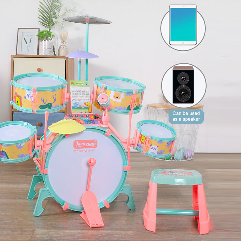 Детский обучающий Электрический микрофон Kouyikou, музыкальный инструмент, пластиковый барабан, игрушки для детей, набор барабанов Happy Jazz