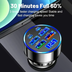 <span class=keywords><strong>Chargeur</strong></span> <span class=keywords><strong>de</strong></span> voiture USB C 6 en 1 avec écran LED, charge super rapide, adaptateur pour véhicule pour iPhone <span class=keywords><strong>Samsung</strong></span>, produits tendance 2025, nouveautés - Product Image 4