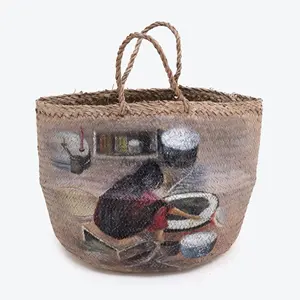 非洲海草便携式折叠购物袋/大草编手提沙滩包/编织购物篮