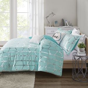 <b>Comforter</b> <b>Set</b> 8pcs 100% Cotton Light Blue Floral Pattern King Queen Size Home Bedding Woven Fabric PVC Filling - Product Image 6