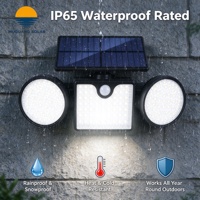 Lampe solaire murale pour patio et jardin, ronde, 3 têtes, 400LM, 260 LED, capteur PIR, contrôle de la lumière, micro-lumière, IP65, étanche, ABS, montage mural