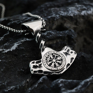 Collar con colgante de ancla vikinga de acero inoxidable yunnique con diseño de brújula rúnica para hombre, joyería de regalo - Product Image 2
