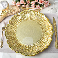 Assiettes de présentation de luxe en verre opale à bord doré irrégulier et motif soleil, idéales pour les mariages - Vente en gros