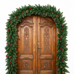 Adornos Navideños de Estilo Mediterráneo Moderno y Minimalista, Coronas de Hojas Verdes, Decoraciones Navideñas de PVC - Product Image 1