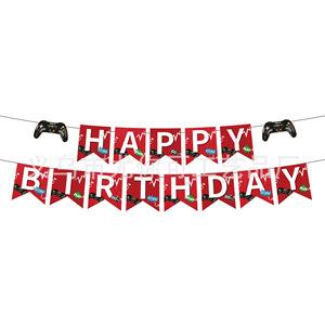 Bannière Joyeux Anniversaire Thème Jeu, Impression Numérique Rouge, Décoration de Fête Jetable, Accessoires de Décoration pour Anniversaire 5-7 Ans - Product Image 1