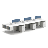 Poste de travail modulaire pour 6 personnes, mobilier de bureau flexible avec cloison et armoire en bois durable