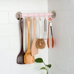 Best 1pc Blue/White/Pink <b>Suction</b> Cup Type <b>Hook</b> 6 Rows for Kitchen Bathroom Corner Suspension Without Marks Hanger <b>Hook</b> - Product Image 2