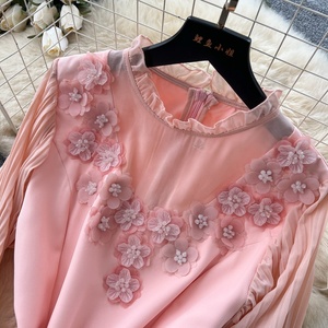 Abiti Lunghi da Sera Primaverili per Donna, Vestito Maxi con Colletto Arricciato e Perline, Plissettato - Product Image 5