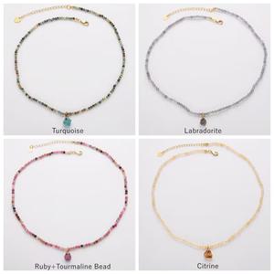 प्राकृतिक पत्थर के जेम्स्टोन पेंडर हार के रूप में कोलरबोन हार का पत्थर गुलाब क्वार्ट्ज पेरीडोट गहने माँ दिवस - Product Image 4