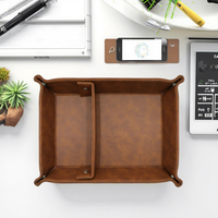 Plateau organisateur boîte de rangement amovible 2 compartiments Faux cuir plateau de rangement pour bijoux clés changement sac à main équipement de bureau