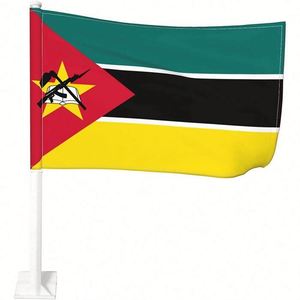 Polyester Mozambique Mozambican Clip Onto Car Window <b>Flag</b> 12X18 with Unbreakable Flex Pole for Country Decoration - Product Image 1