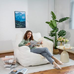 [NOUVEAU] Grand pouf confortable et confortable canapé pouf en fausse fourrure avec mousse à mémoire de forme pour salon-Blanc - Product Image 3