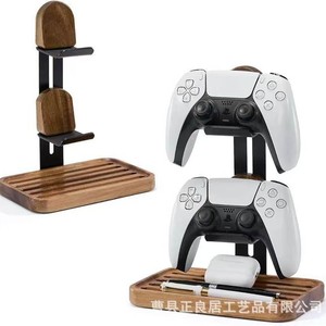 Soporte de madera de bambú de doble capa para controles de PS5 y estante de almacenamiento para auriculares. - Product Image 1