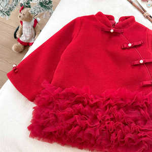 Tongxingyuan Girls Tang Style Winter Dress Red Traditional Chinese Princess Dress For Baby Girl New Year Celebration - Product Image 3