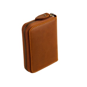 Cartera con tarjetero RFID Crazy Horse, tarjetero pequeño de cuero genuino con cremallera, billetera para hombre - Product Image 3