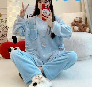 بيجامات دافئة للشتاء بالإضافة إلى 3XL من الفانيلا ملابس صالة ملابس كرتونية بلوفر ملابس منزلية للنساء ملابس نوم وردية جلد النمر - Product Image 5