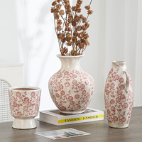 Nouveau vase en porcelaine hydroponique blanche de Style chinois avec logo de fleur rose glaçure craquelée jardinière en céramique artisanale