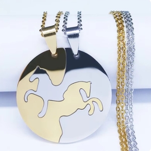 Kalung liontin baja tahan karat kuda 2PCS, kalung pasangan hewan wanita/pria, hadiah perhiasan persahabatan <span class=keywords><strong>BFF</strong></span> - Product Image 1