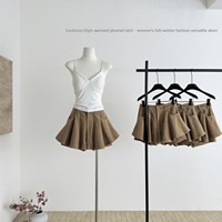 Jupe plissée taille haute en velours côtelé à bout pointu, style danse, pour femme, automne-hiver, anti-plis, coupe culotte courte