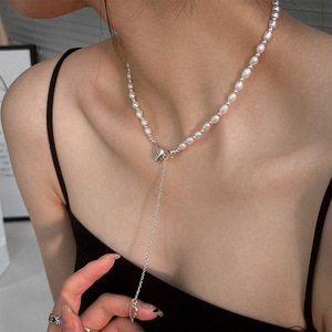 Collar de perlas de agua dulce de plata de ley Ruitai S925, diseño de corazón, borla larga para mujer, uso diario - Product Image 1