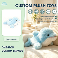 Boneka Lumba-lumba Bulu Halus Lucu, Mainan Hewan Laut Lembut dengan Mata Besar untuk Hadiah Anak, Grosir, Custom OEM
