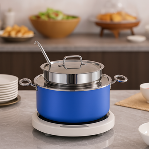 หม้อซุปสองชั้นฉนวนกันความร้อนสีฟ้าสำหรับโรงแรมทันสมัยบุฟเฟต์ร้านอาหารการจัดเลี้ยงอาหารทะเลเครื่องครัวอุ่นอาหาร - Product Image 1