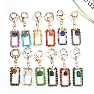Bohemian Vintage Style Gold Wire Wrapped Geometric Rectangle Small Stone Semi Precious Gemstone Jade Stone Crystal Key Chains