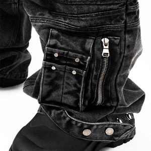 กางเกงคาร์โก้ผ้าแคนวาสหนา 6 กระเป๋า สไตล์สตรีทแฟชั่นแบบใหม่ล่าสุด ลุคสบายๆ ทรงหลวม สีดำ - Product Image 6