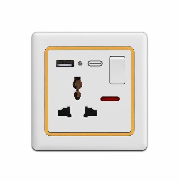 Factory British BS Standard PC 13A Universal Wall Socket With USB+TYPE-C Multi Wall Switch 3pin Outlet Socket